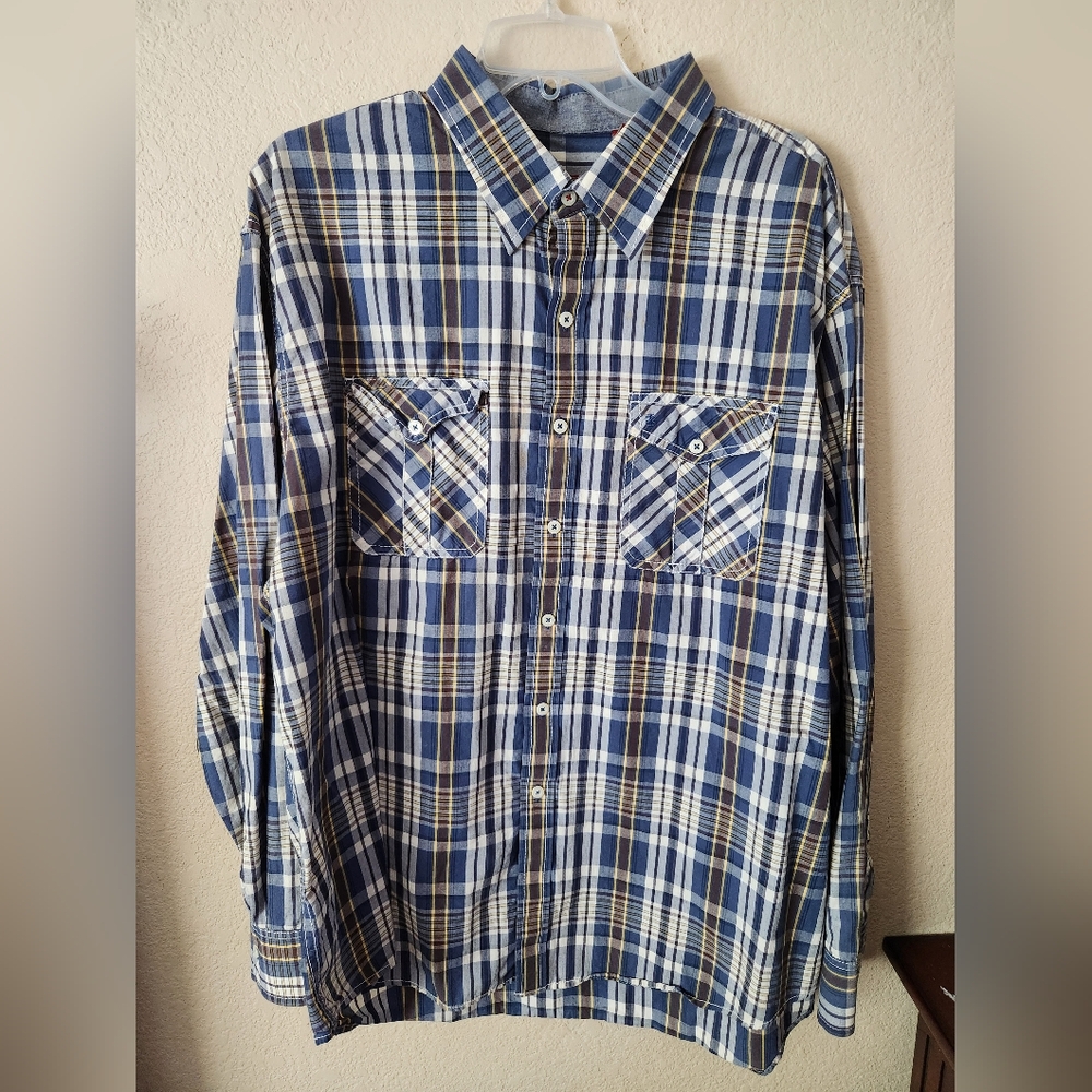 Izod Blue and Brown Casual Button Down Shirt